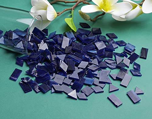 Lanyani Glass Mosaic Tiles for Art Crafts,4 Shapes Mixed Tiffany Stained Glass Pieces,200 Pieces (Blue-1)