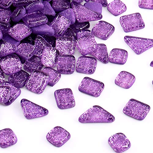 Swpeet 1 Pound Purple Shine Crystal Series Mosaic Tiles Assortment Kit, Square and Triangle Genuine Mosaic Tiles Glitter Crystal Mosaic Perfect for Home Decoration Crafts Supply