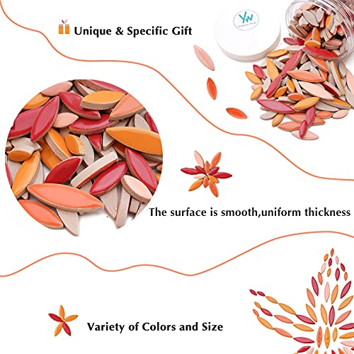 Youway Style Ceramic Mosaic Tiles for Crafts Bulk,Petal Shape Mosaic Pieces,Leaves Tiles for DIY Art Crafts (Mixed Colors,568g,20 Ounce) (Red Series)