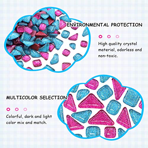 Swpeet 1 Pound Mixed Colors Shine Crystal Series Mosaic Tiles Assortment Kit, Square and Triangle Genuine Mosaic Tiles Glitter Crystal Mosaic Perfect for Home Decoration Crafts