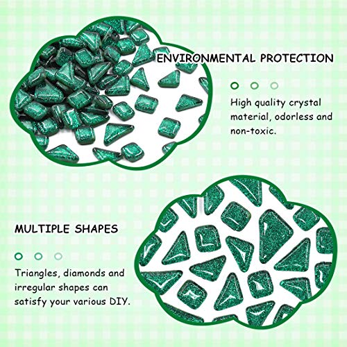 Swpeet 1 Pound Deep Green Shine Crystal Series Mosaic Tiles Assortment Kit, Square and Triangle Genuine Mosaic Tiles Glitter Crystal Mosaic Perfect for Home Decoration Crafts