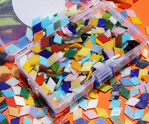 Lanyani Diamond Glass Mosaic Tiles Pieces Stained Glass for Crafts, Mixed Bright Colors and Patterns, 500g/1.1lb