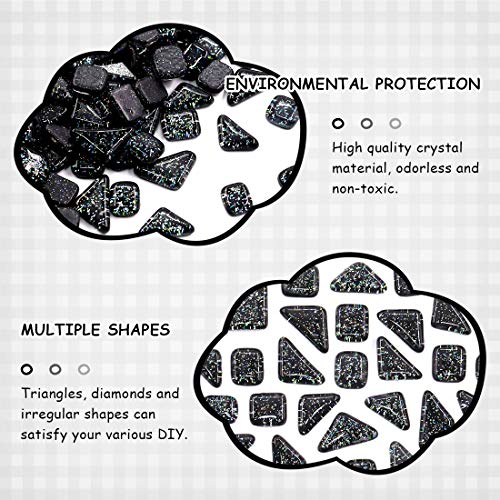 Swpeet 1 Pound Black Shine Crystal Series Mosaic Tiles Assortment Kit, Square and Triangle Genuine Mosaic Tiles Glitter Crystal Mosaic Perfect for Home Decoration Crafts
