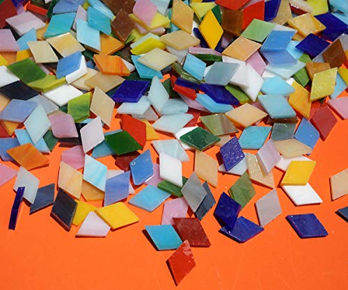 Lanyani Diamond Glass Mosaic Tiles Pieces Stained Glass for Crafts, Mixed Bright Colors and Patterns, 500g/1.1lb
