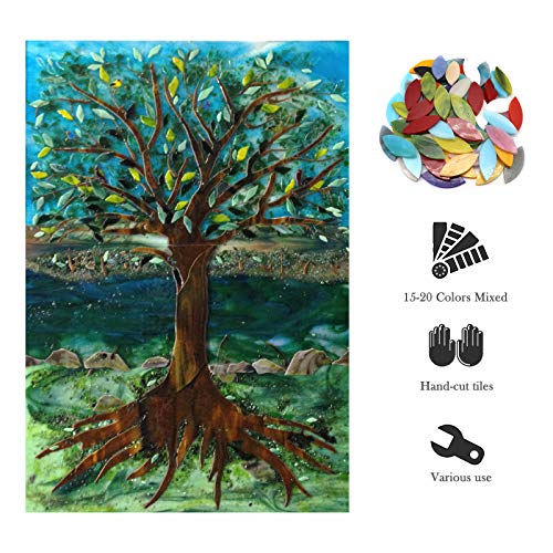 LITMIND 120 Pieces Mosaic Tiles, Precut Stained Glass Petal Leaves for Crafts, Mosaic Making Supplies Ceramic Tiles - Include 2Pcs Diamond Needle File Set