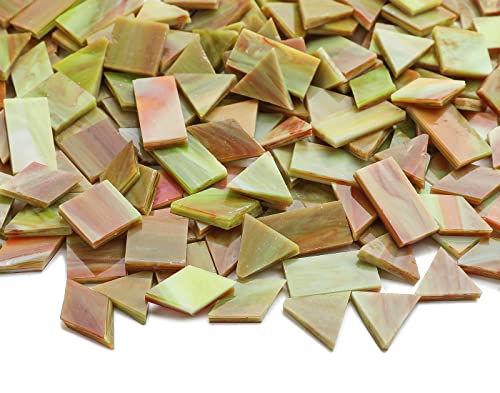 Lanyani Glass Mosaic Tiles for Art Crafts,4 Shapes Mixed Tiffany Stained Glass Pieces,200 Pieces (Green-Red)