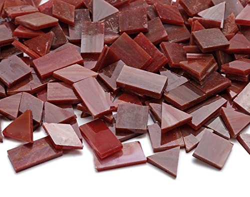 Lanyani Glass Mosaic Tiles for Art Crafts,4 Shapes Mixed Tiffany Stained Glass Pieces,200 Pieces (Red-1)