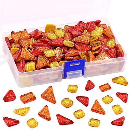 Swpeet 1 Pound Mixed Colors Shine Crystal Series Mosaic Tiles Assortment Kit, Square and Triangle Genuine Mosaic Tiles Glitter Crystal Mosaic Perfect for Home Decoration Crafts - Mosaic Tiles I