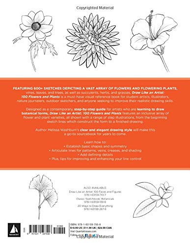 Draw Like an Artist: 100 Flowers and Plants: Step-by-Step Realistic Line Drawing * A Sourcebook for Aspiring Artists and Designers (Volume 2) (Draw Like an Artist, 2)