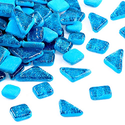 Swpeet 1 Pound Seablue Shine Crystal Series Mosaic Tiles Assortment Kit, Square and Triangle Genuine Mosaic Tiles Glitter Crystal Mosaic Perfect for Home Decoration Crafts - Mosaic Tiles V