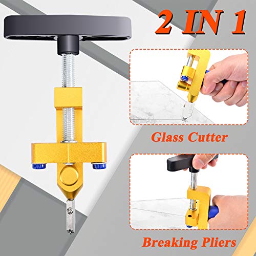 Canitu Manual Tile Cutter,2 in 1 Glass Tile Cutter Hand Tool with 3-15 mm Tungsten Steel Blades Breaking Pliers Hand Glass Cutter Kit for Home DIY Cutting Glass, Mirror, Ceramic Tile, Glazed Tiles