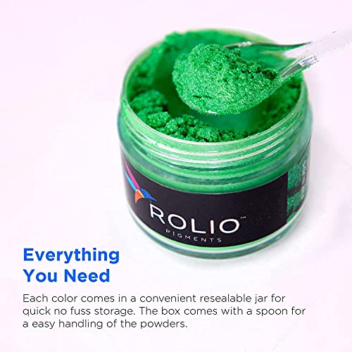 Rolio - Mica Powder - 12 Jars of Pearlescent Color Pigment for Paint, Dye, Soap Making, Nail Polish, Epoxy Resin, Candle Making, Bath Bombs, Slime - Tropical Sunset