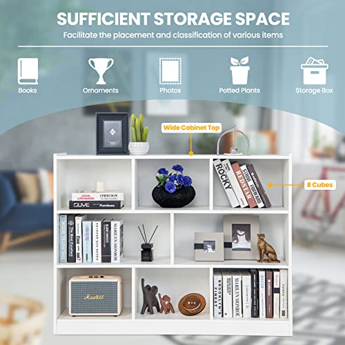 Giantex 8 Cube Bookcase, Freestanding 3-Tier Open Bookshelf, Modern Storage Display Cabinet, Wood Cube Stoarge Organizer for Living Room, Kid’s Room, White