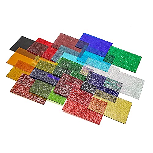 MaxGrain 20 Sheets Rainbow Transparent Stained Glass Sheets Variety Textured Cathedral Art Glass Packs for Crafts and Mosaic Making, 6x4 inch