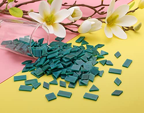 Multi-Color Options, Lanyani 200 Pieces Glass Mosaic Tiles for Crafts,4 Shapes Mixed Colorful Glass Tiles Tiffany Stained Glass Pieces for Mosaic,Turquoise