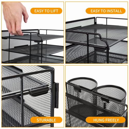DALTACK 4-Trays Desktop File Organizer with Pen Holder,Letter Tray Paper Organizer with Drawer and Pen Holders, Black Mesh Office Supplies File Holder,Desk Organizer for Office School Home