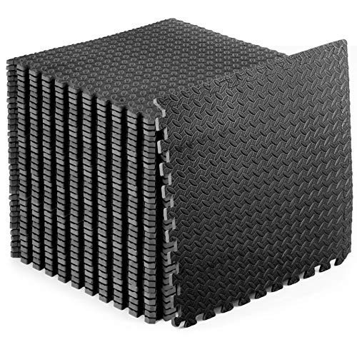 ProsourceFit Puzzle Exercise Mat ½”, EVA Foam Interlocking Tiles Protective Flooring for Gym Equipment and Cushion for Workouts, Black 144 Square Feet 36 Tiles