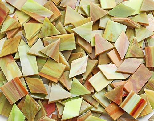 Lanyani Glass Mosaic Tiles for Art Crafts,4 Shapes Mixed Tiffany Stained Glass Pieces,200 Pieces (Green-Red)