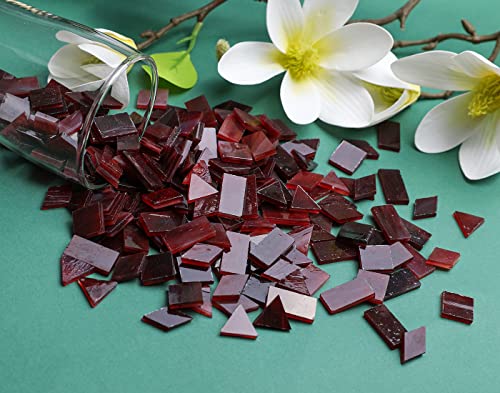 Lanyani Glass Mosaic Tiles for Art Crafts,4 Shapes Mixed Tiffany Stained Glass Pieces,200 Pieces (Red-2)