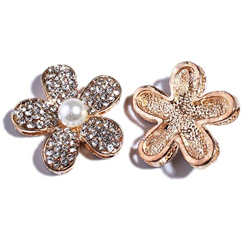 50PC 0.9inch 23mm Gold Metal Pearl Flower Shape Crystal Rhinestone Buttons Embellishment with Flatback for Headbands Hair Accessories Flower Center Bouquet
