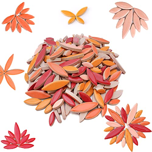 Youway Style Ceramic Mosaic Tiles for Crafts Bulk,Petal Shape Mosaic Pieces,Leaves Tiles for DIY Art Crafts (Mixed Colors,568g,20 Ounce) (Red Series)