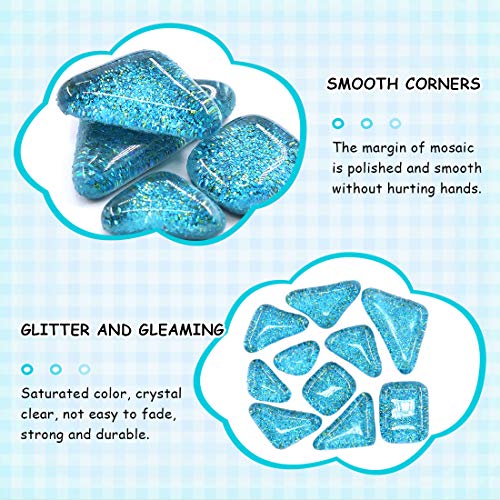 Swpeet 1 Pound Peacock Green Shine Crystal Series Mosaic Tiles Assortment Kit, Square and Triangle Genuine Mosaic Tiles Glitter Crystal Mosaic Perfect for Home Decoration Crafts