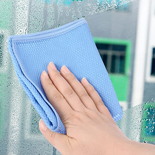 SINLAND Microfiber Glass Cleaning Cloth Lint Free Polishing Cloth for Quick Drying Window Glass Car Windows Mirrors Stainless Steel 12x16inch 6pack Blue