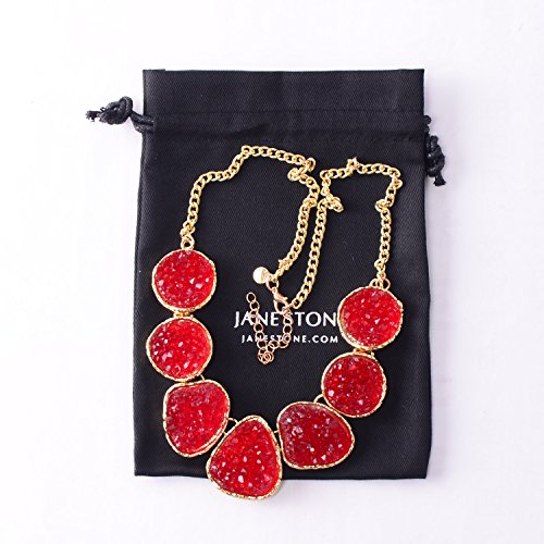 Jane Stone Fashion Drusy Stone Bead Statement Necklace Bib Choker Sparkly Jewelry (Red)