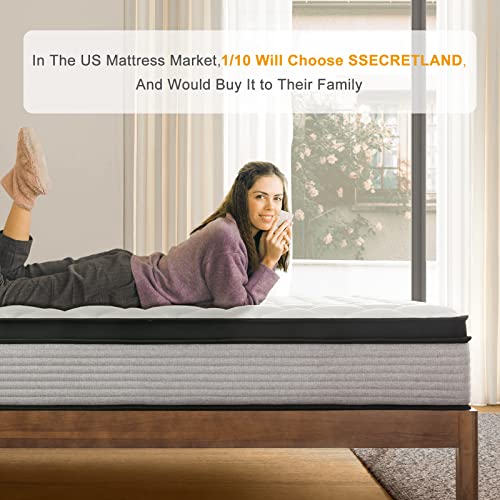S SECRETLAND King Mattress, 12 Inch Hybrid Memory Foam Mattress and Individual Pocket Springs,King Bed in a Box with Pressure Relief and Cooler Cover,Medium Softer King Size