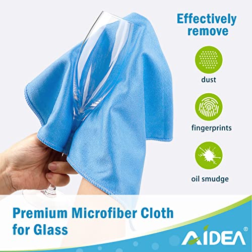 AIDEA Microfiber Glass Cleaning Cloths-8PK, Lint Free Streak Free, Quickly Clean Windows, Glass, Mirrors, Windshields, Stainless Steel, Blue-14”×16”