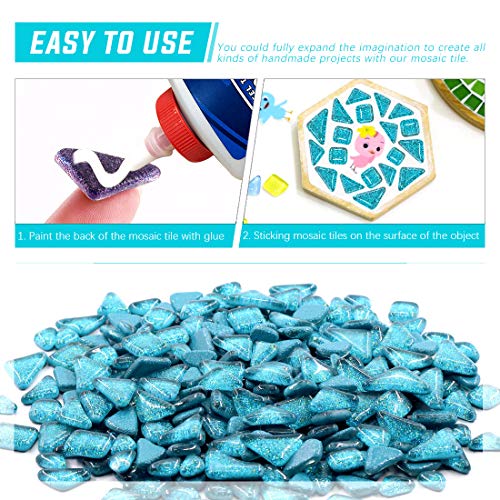 Swpeet 1 Pound Peacock Green Shine Crystal Series Mosaic Tiles Assortment Kit, Square and Triangle Genuine Mosaic Tiles Glitter Crystal Mosaic Perfect for Home Decoration Crafts