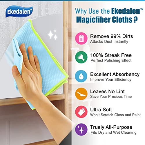 Microfiber Lint Free Cloth Streak Free Miracle Cleaning Cloths Esay Clean Glass Polishing Windows Mirrors Kitchen Household Reusable Cleaning Rags, Pack of 8