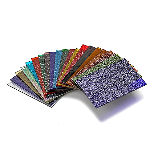MaxGrain 20 Sheets Rainbow Transparent Stained Glass Sheets Variety Textured Cathedral Art Glass Packs for Crafts and Mosaic Making, 6x4 inch