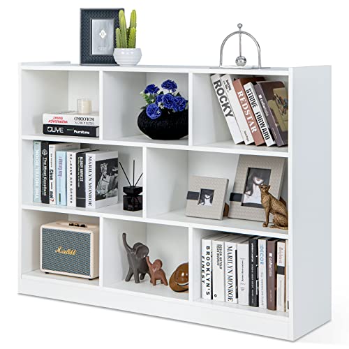 Giantex 8 Cube Bookcase, Freestanding 3-Tier Open Bookshelf, Modern Storage Display Cabinet, Wood Cube Stoarge Organizer for Living Room, Kid’s Room, White