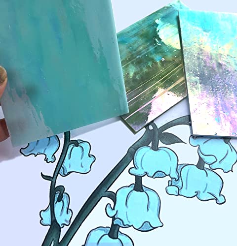LITMIND 12 Sheets Iridescent Stained Glass Sheets, 4x6 inch Iridescent Glass Mosaic Tiles for Crafts, Art Glass Kit, Stained Glass Supplies (Opaque/Iridescent Mix)