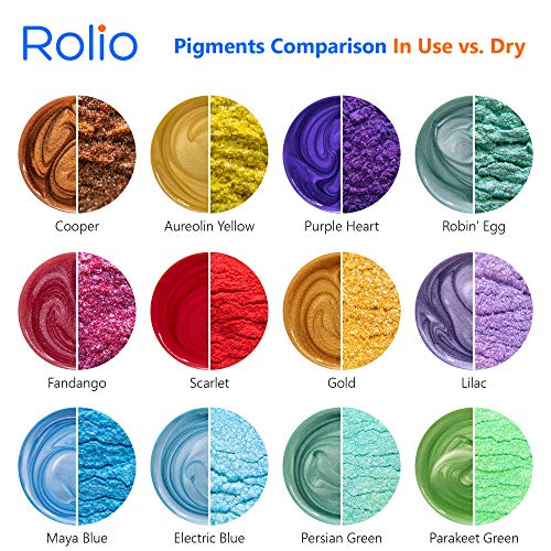 Rolio - Mica Powder - 24 Bags of Pearlescent Color Pigment for Paint, Dye, Soap Making, Nail Polish, Epoxy Resin, Candle Making, Bath Bombs, Slime