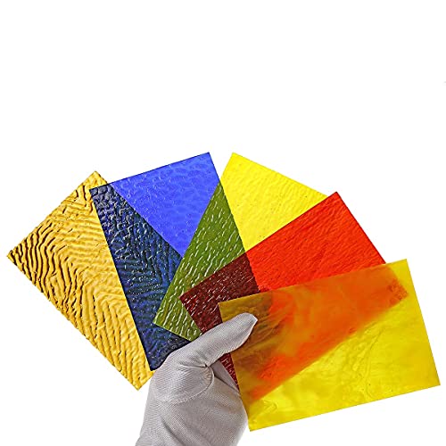 Lanyani 12 Sheets Iridescent Stained Glass Sheets, Cathedral Art Glass Packs for Mosaic Work Craft, Assorted Clear+Opaque+Colored Transparent