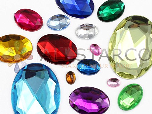 KraftGenius Allstarco 40x30mm Large Flat Back Oval Acrylic Rhinestones Cosplay Costume Gems Plastic Jewels Embelishments DIY Crafts Gemstones - 4 Pieces (Green Peridot H120)
