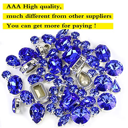 DONGZHOU Sew On Rhinestones Fancy Stone with Setting Sew on Rhinestone Metal Setting Sewing Claw Rhinestone Mixed Shapes Sew On Glass Gems for Jewelry, Clothes, Costume, Shoes,Dress, Garments