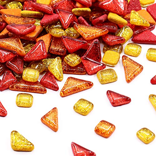 Swpeet 1 Pound Mixed Colors Shine Crystal Series Mosaic Tiles Assortment Kit, Square and Triangle Genuine Mosaic Tiles Glitter Crystal Mosaic Perfect for Home Decoration Crafts - Mosaic Tiles I
