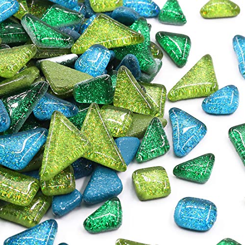 Swpeet 1 Pound Mixed Colors Shine Crystal Series Mosaic Tiles Assortment Kit, Square and Triangle Genuine Mosaic Tiles Glitter Crystal Mosaic Perfect for Home Decoration Crafts