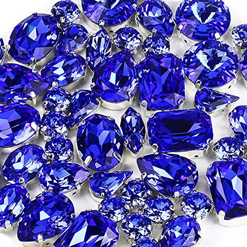 DONGZHOU Sew On Rhinestones Fancy Stone with Setting Sew on Rhinestone Metal Setting Sewing Claw Rhinestone Mixed Shapes Sew On Glass Gems for Jewelry, Clothes, Costume, Shoes,Dress, Garments