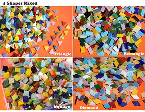 Lanyani 1600 Pieces/2.2 Pounds Vibrant Mixed Glass Mosaic Tiles for Crafts Cathedral Stained Glass Pieces - Assorted Colors and Shapes-Great Value Pack, Opaque