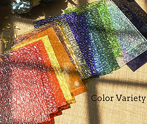 MaxGrain 20 Sheets Rainbow Transparent Stained Glass Sheets Variety Textured Cathedral Art Glass Packs for Crafts and Mosaic Making, 6x4 inch