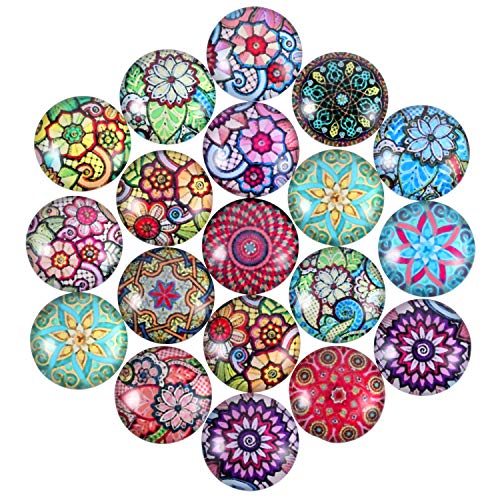 JOVITEC 200 Pieces 12 mm Mixed Color Flower Pattern Mosaic Printed Glass Half Round Crafts Glass Mosaic for Jewelry Making