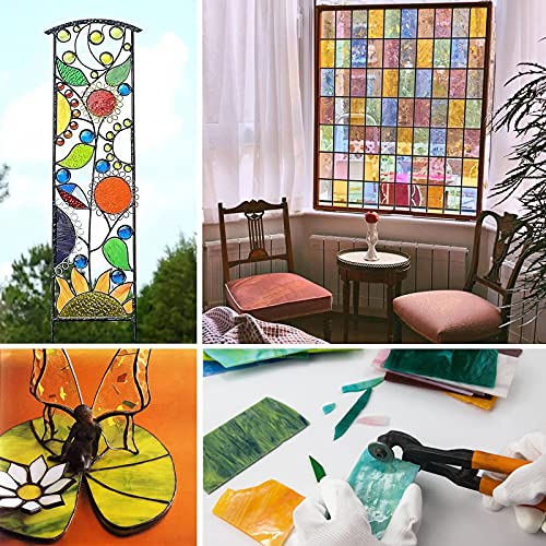 LITMIND 8 Pack Stained Glass Sheets Variety Pack, 4 x 6 inch Iridescent Glass Sheets for Beginners, Mosaic Tiles for Crafts, Art Glass Pack (Opaque/Iridescent)