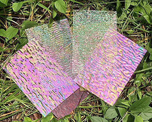 Lanyani 12 Sheets Iridescent Stained Glass Sheets, Cathedral Art Glass Packs for Mosaic Work Craft, Assorted Clear+Opaque+Colored Transparent