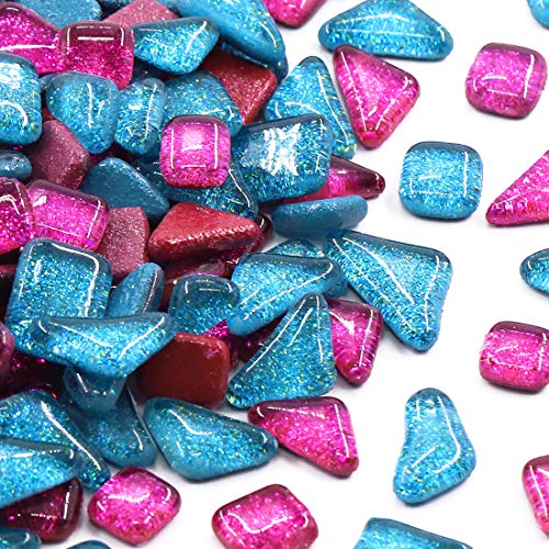 Swpeet 1 Pound Mixed Colors Shine Crystal Series Mosaic Tiles Assortment Kit, Square and Triangle Genuine Mosaic Tiles Glitter Crystal Mosaic Perfect for Home Decoration Crafts