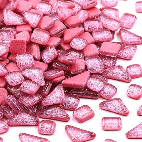 Swpeet 1 Pound Pink Shine Crystal Series Mosaic Tiles Assortment Kit, Square and Triangle Genuine Mosaic Tiles Glitter Crystal Mosaic Perfect for Home Decoration Crafts