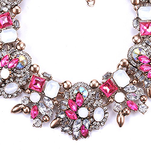 Bib Statement Necklace Colorful Crystal Rhinestone Choker Necklace Collar Necklace for Women Fashion Accessories (Rose Pink+White)